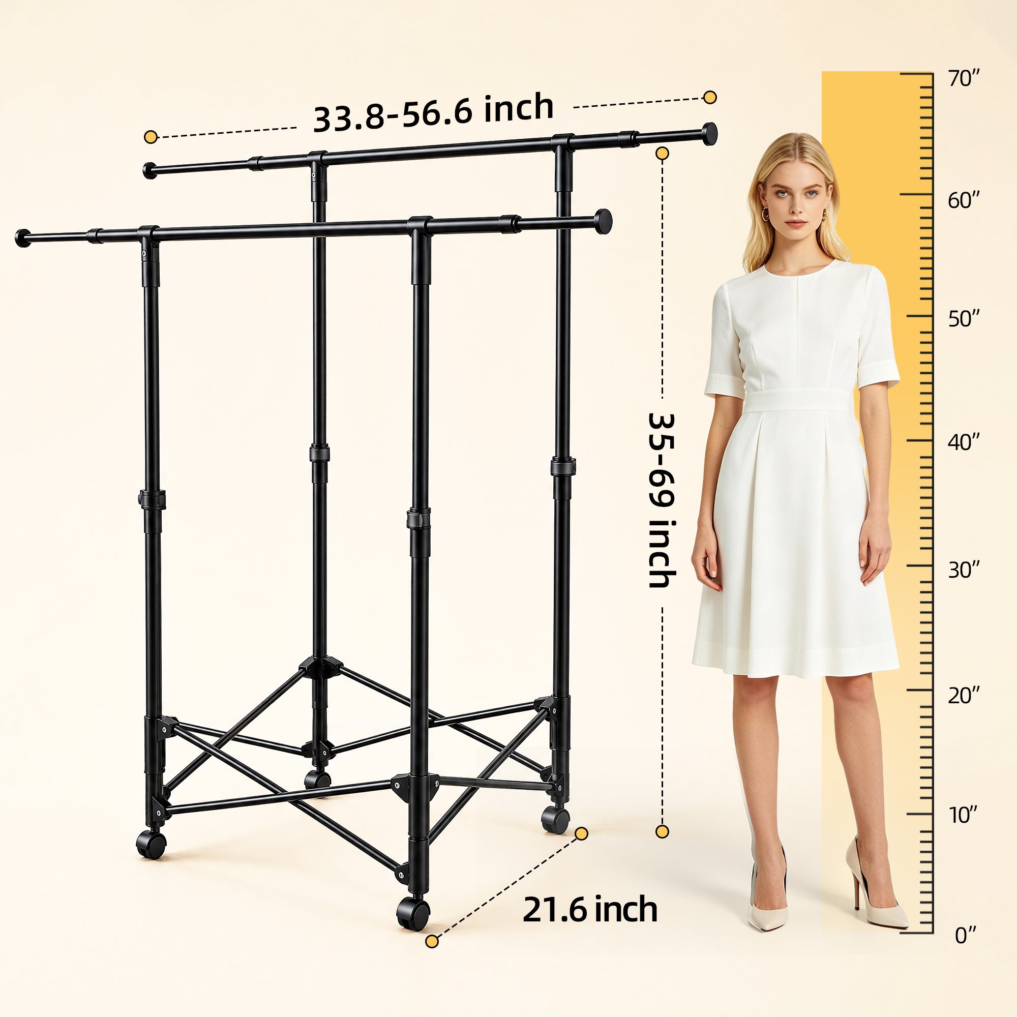 No-assembly Clothes Rack，Double Rod 59-Inch Rolling clothing rack | clothes racks for hanging clothes